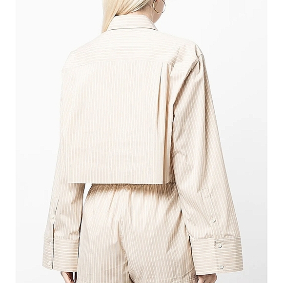 FRAME-Striped Cropped Wide Sleeve Button-Up Shirt-Size Small - Picture 4 of 17